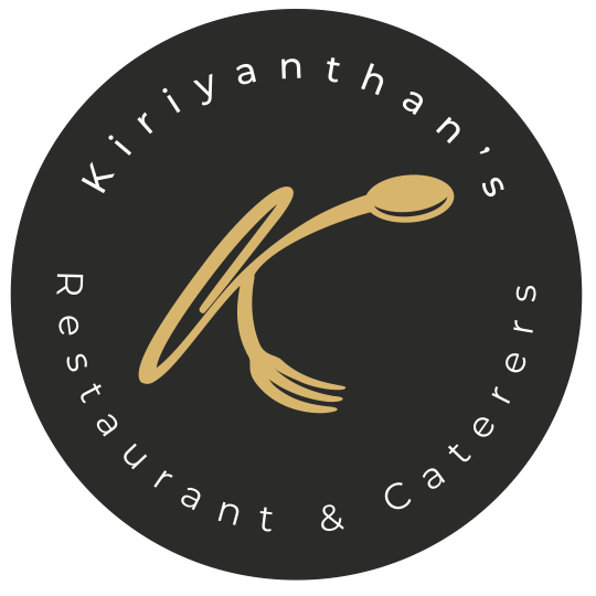 Kiriyanthan's Restaurant & Caterers emblem: a gold letter K formed from a spoon and fork